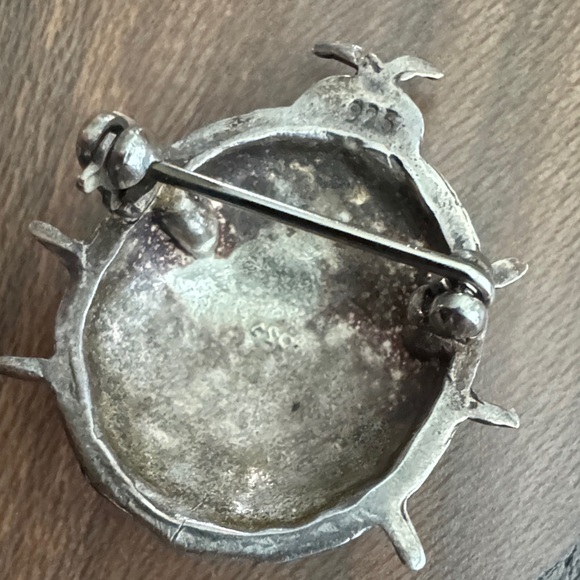 Vintage Sterling Silver Ladybug Brooch with Green Accents pin - Picture 2 of 4